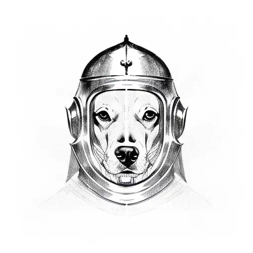 medieval helmet on a dog tattoo design idea