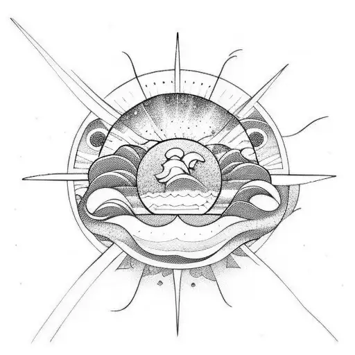 Ocean Wave and Sun tattoo design idea
