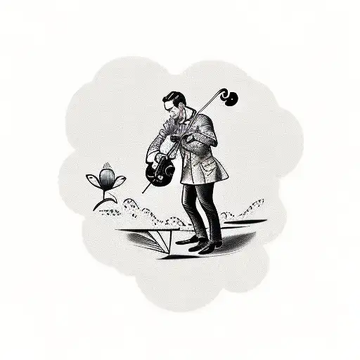man playing violin flowers tattoo design idea
