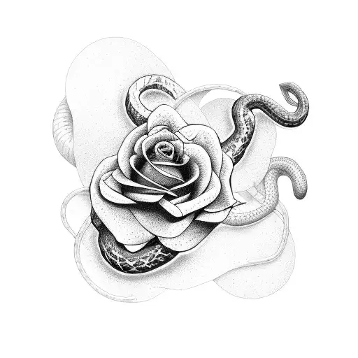 snake with rose tattoo design idea