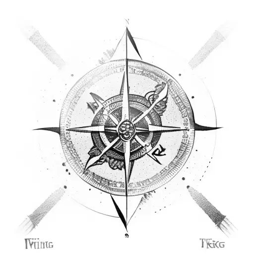 viking compass with 2 ravens and a wolf tattoo design idea