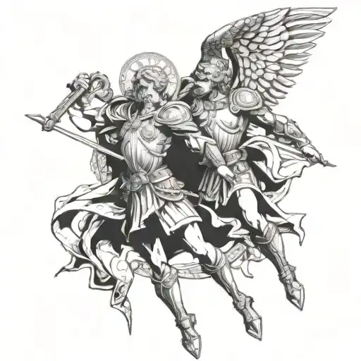 An intricate design of Saint Michael and Saint Andrew in a symbolic pose tattoo design idea