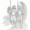 An intricate design of Saint Michael and Saint Andrew in a symbolic pose tattoo design idea