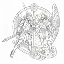 An intricate design of Saint Michael and Saint Andrew in a symbolic pose tattoo design idea