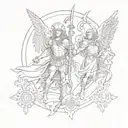 An intricate design of Saint Michael and Saint Andrew in a symbolic pose tattoo design idea
