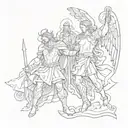 An intricate design of Saint Michael and Saint Andrew in a symbolic pose tattoo design idea
