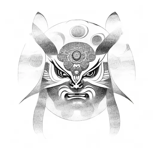 kabuki face in sun tattoo design idea