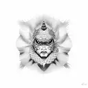 kabuki face in sun tattoo design idea