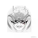 kabuki face in sun tattoo design idea