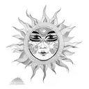 sun with kabuki face tattoo design idea