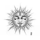 sun with kabuki face tattoo design idea