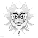 sun with kabuki face tattoo design idea