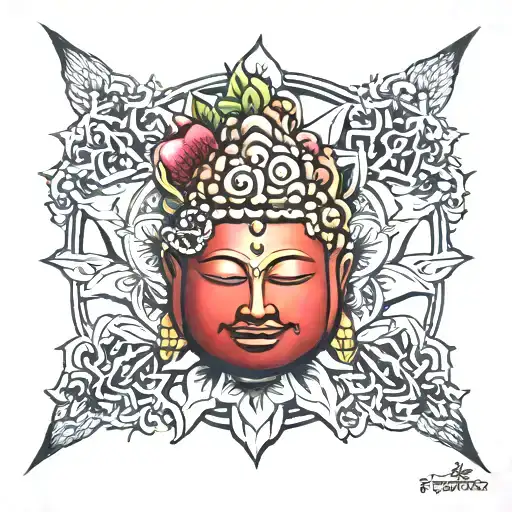 dharma chakra buddha pomegranate pierced with a dagger tattoo design idea