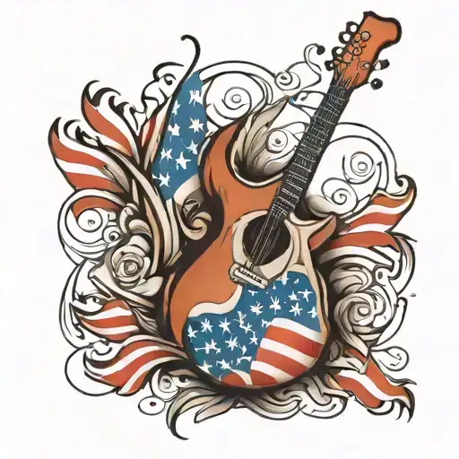 guitar and American flag tattoo design idea