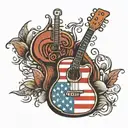 guitar and American flag tattoo design idea