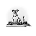A writer's desk with a dog sitting on a typewriter tattoo design idea