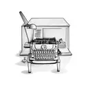 A writer's desk with a dog sitting on a typewriter tattoo design idea