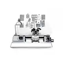 A writer's desk with a dog sitting on a typewriter tattoo design idea