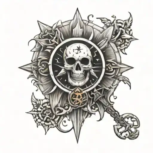 skeleton key, moon stars and sun tattoo tattoo design idea