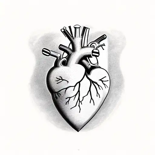 an anatomical heart that has been stabbed by a butcher knife tattoo design idea