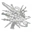 I want swords, spikes, a snake and an AK47 for my fingers. tattoo design idea