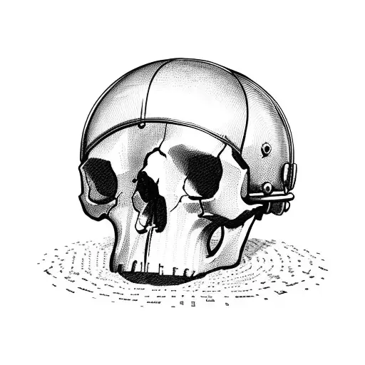A skull wearing a WWII helmet surrounded by musical instruments tattoo design idea