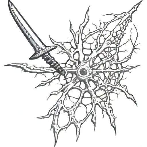 a neuron with a dagger stabbing, symbolycing death  tattoo design idea