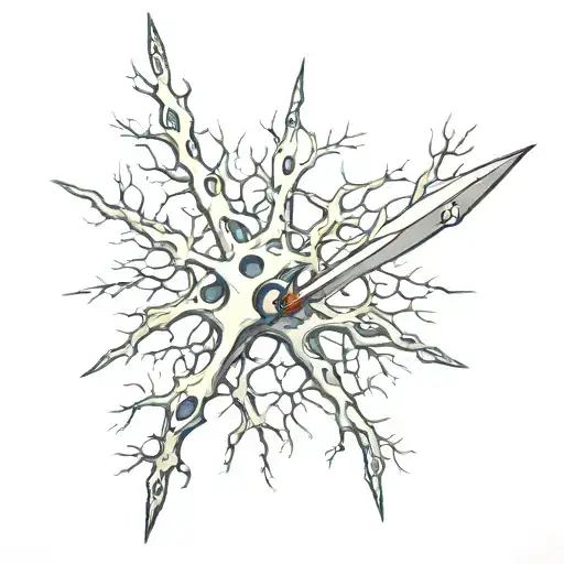 a neuron with a dagger stabbing, symbolicing neurodivergent  tattoo design idea