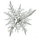 a neuron with a dagger stabbing, symbolicing neurodivergent  tattoo design idea