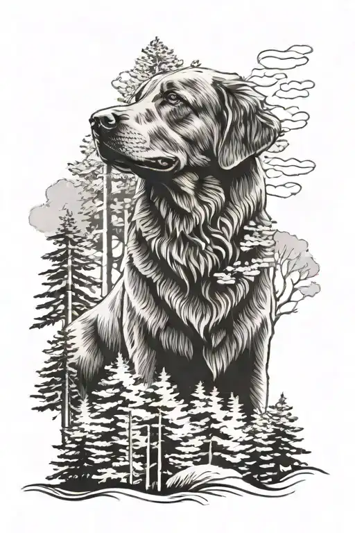 Yellow labradoor retriever, Bernese mountain dog, trees tattoo design idea