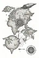 World map atlas with a small compass and star wars republic symbol tattoo design idea