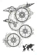 World map atlas with a small compass and star wars republic symbol tattoo design idea