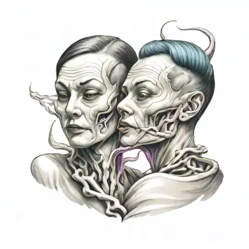 médical siamese twin head  tattoo design idea