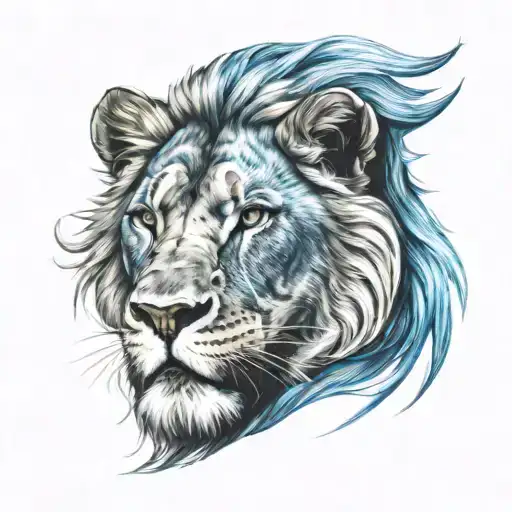 A fierce lion with bright blue eyes   tattoo design idea