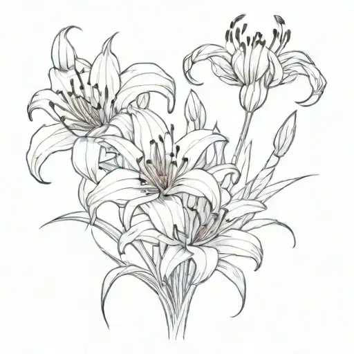 Red spider Lilly flower with Japanese poetry  tattoo design idea