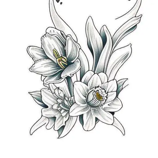 Butterfly, daffodil, tulip, tiger lily  tattoo design idea
