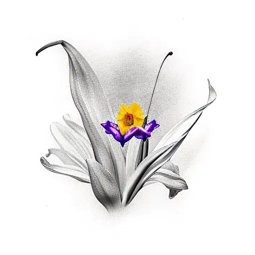 Butterfly, daffodil, tulip, tiger lily  tattoo design idea