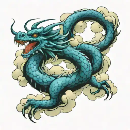 azure dragon in clouds tattoo design idea