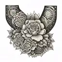 feminine arm sleeve with elements from the show friends tattoo design idea