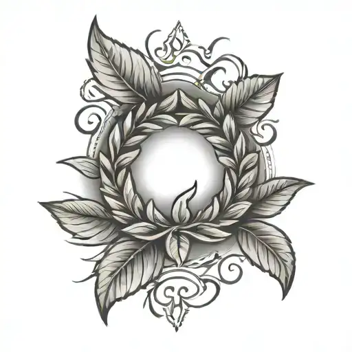 black and grey traditional laurel wreath on knee tattoo design idea