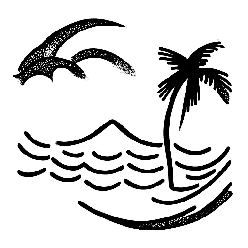 Ocean Waves and palm tree tattoo design idea