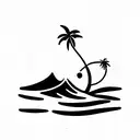 Ocean Waves and palm tree tattoo design idea