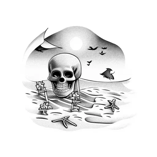 beach scene with skeletons  tattoo design idea