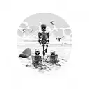 beach scene with skeletons  tattoo design idea