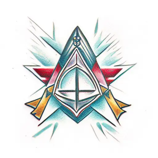 a diagonal dagger piercing through a broken crown tattoo design idea