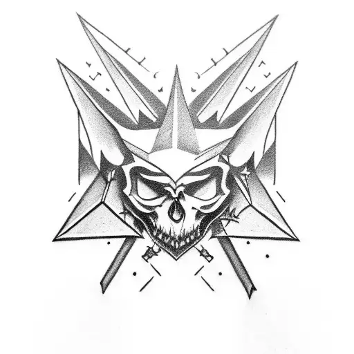 a diagonal dagger piercing through a broken crown tattoo design idea