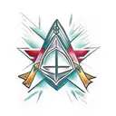 a diagonal dagger piercing through a broken crown tattoo design idea