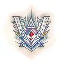 a diagonal dagger piercing through a broken crown tattoo design idea