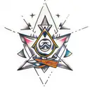 a diagonal dagger piercing through a broken crown tattoo design idea