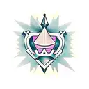 a diagonal dagger piercing through a broken crown tattoo design idea